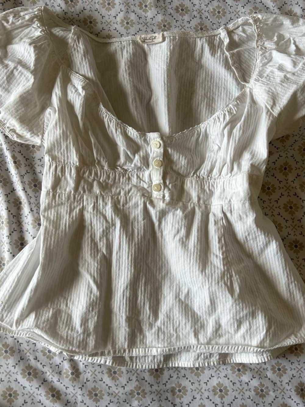 Brandy Melville Cream Button-Front Peasant Blouse